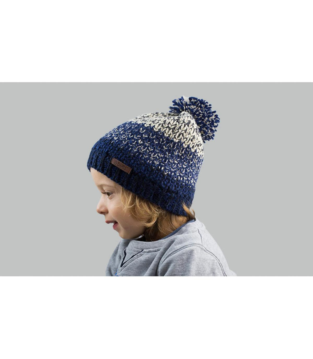 blauwe kinder pompom hoed Lester Beanie Kids dark blue